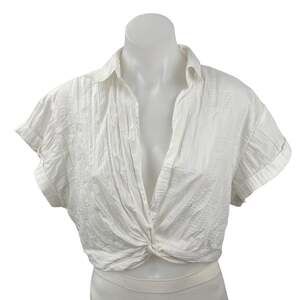 Urban Outfitters Women's White Twist Front Short Sleeve Shirt Crop Top Size M